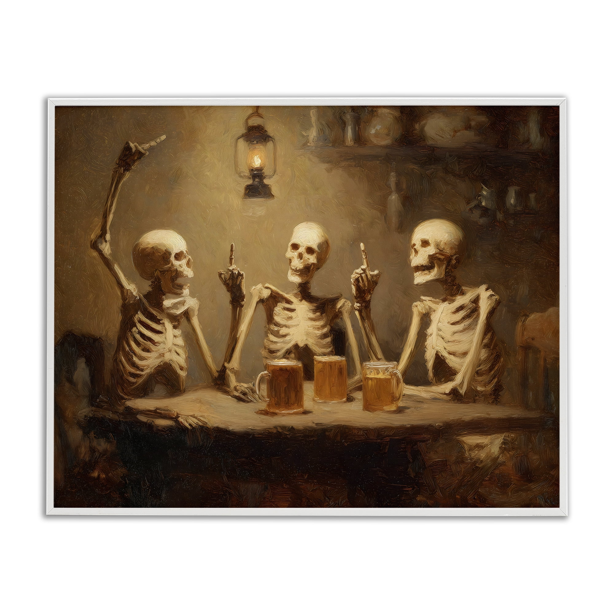 Skeletons Drinking at Tavern White Framed Giclee Art, design by Arlington Prints