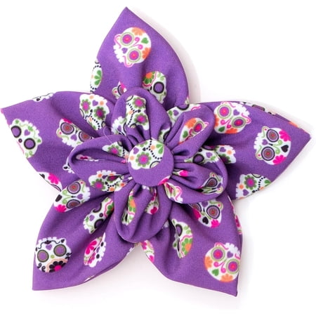 Skeletons Flower for Cats Pets Wedding Birthday Party Attachable Collar Sliding Accessories - Large, Purple