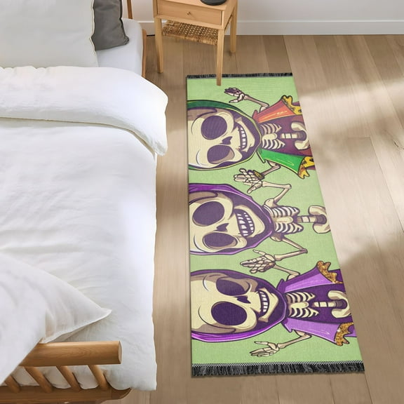 Skeletons Halloween Style Bedside Runner Rug 2'x 6' Non Slip Carpet Floor Mat Area Rug