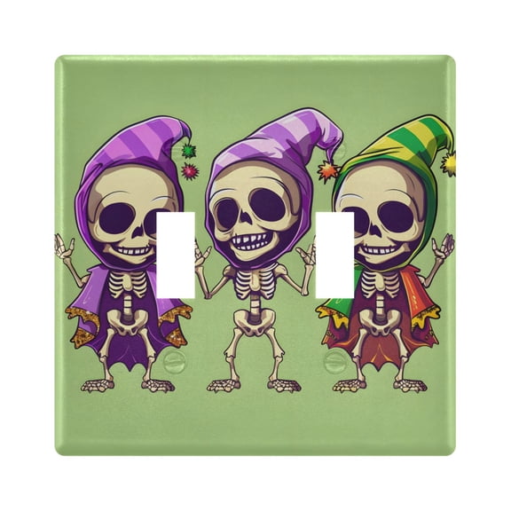 Skeletons Halloween Style Light Switch Cover Electrical Outlet Cover Replaceable Wall Plates 2-Gang
