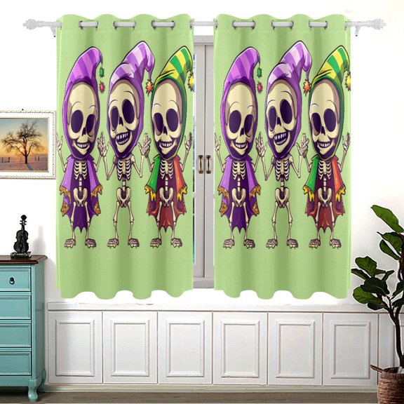 Skeletons Halloween Style Window Curtains Drapes with Grommets Light Filtering 2 Panels 54" x 55"