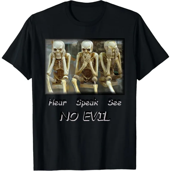 Skeletons Hear Speak See No Evil Halloween Unisex T-Shirt, up to Size 5XL