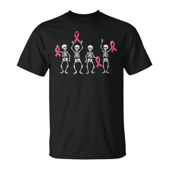 Skeletons Pink Ribbon Family Breast Cancer Awareness T-Shirt — meaningful and supportive tee showcasing skeletons with pink ribbons to raise awareness and honor families affected by breast cancer.