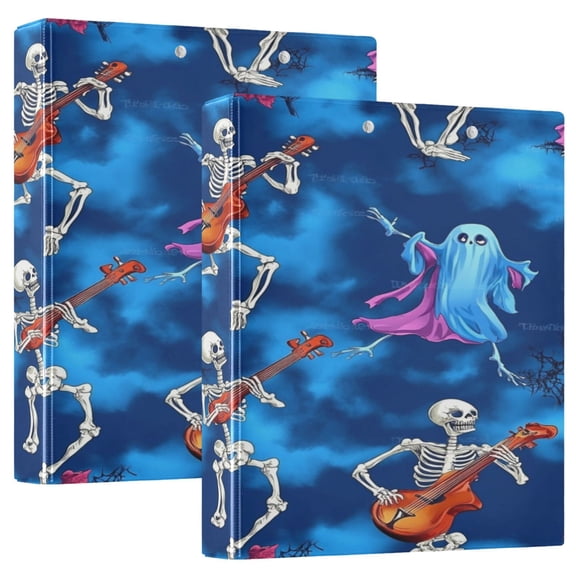 Skeletons Playing Musical 12.4x10.6in PVC Round Ring Binder, D-Ring 3-Hole, Metal Clip, 200 Sheets