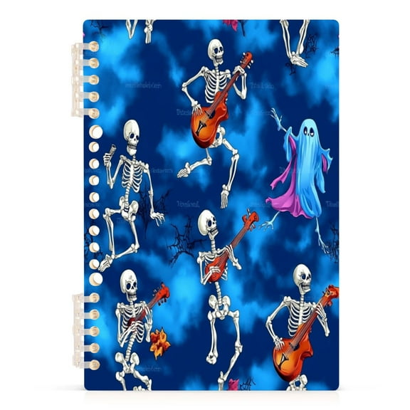 Skeletons Playing Musical A5 8.3x5.7in PP Notebook, Adjustable Rings, 60 Sheets, Diary or Journey Note