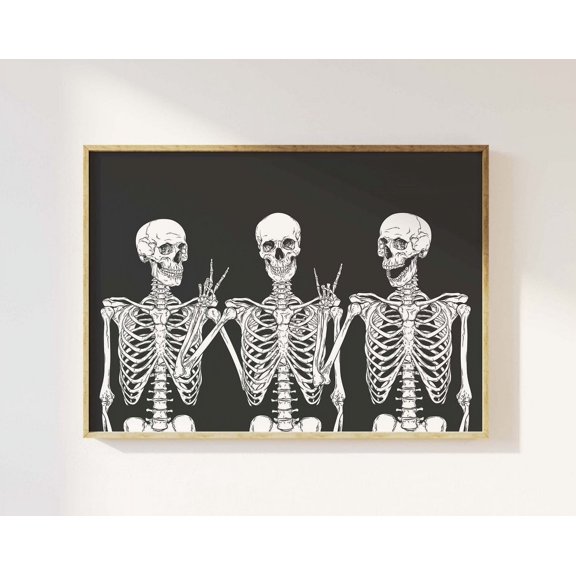 Skeletons Print, Art, Cute Black Wall Decor, Trendy Wall Art Wall Art, Modern Wall Decor, 24x36 UNFRAMED