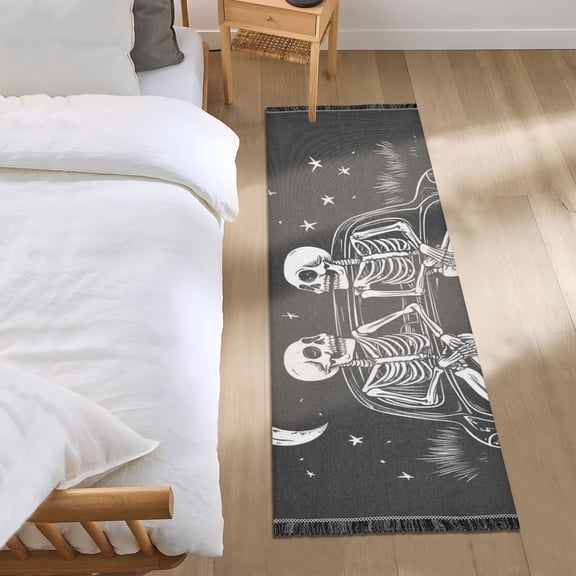 Skeletons Sitting on Car Stars Moon Bedside Runner Rug 2'x 6' Non Slip Carpet Floor Mat Area Rug