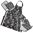 thumbnail image 1 of Skeletons Skull 5 Pcs Kitchen Set Heat Resistant Oven Mitts and Non-Slip Pot Holders with Adjustable Cooking Apron, 1 of 6