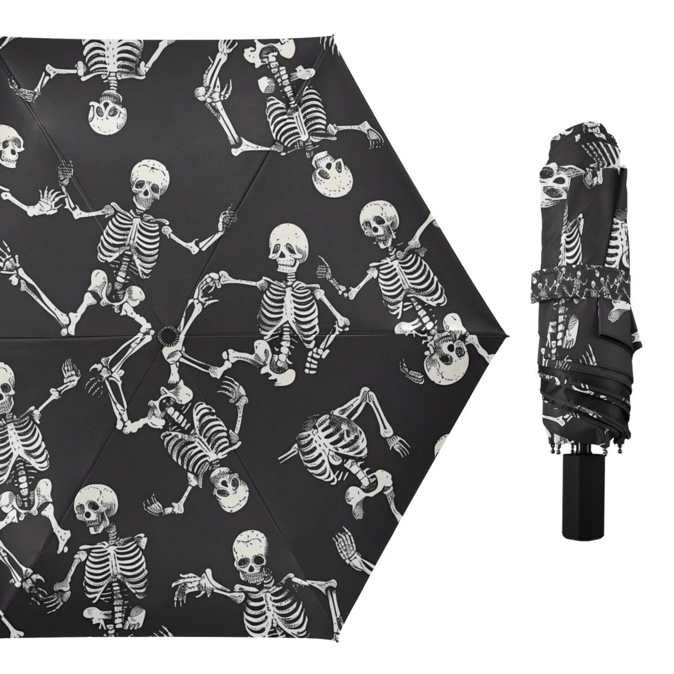 Skeletons Skull Compact Sun Umbrella Windproof Travel Umbrellas for Rain Strong Portable UV Protection