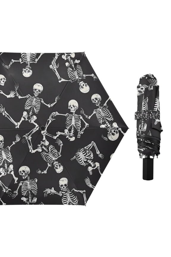 Skeletons Skull Compact Sun Umbrella Windproof Travel Umbrellas for Rain Strong Portable UV Protection