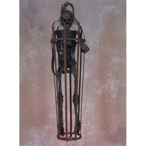 Skeletons and More CAGE-150C Rusted Iron Skeleton Cage with Corpsed Skeleton Medium Size - 33 inch