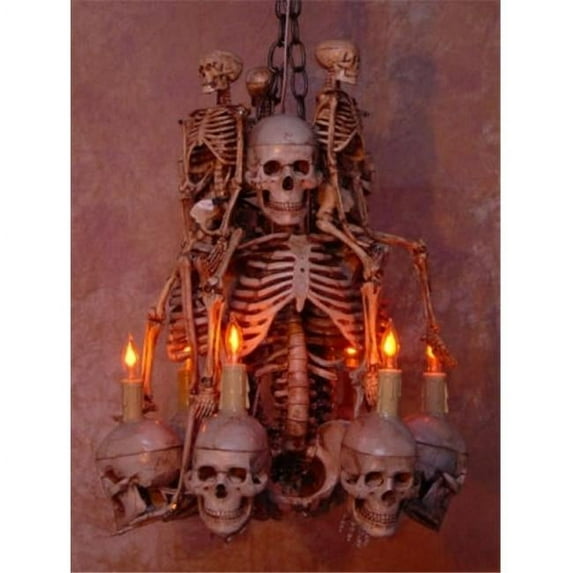 Skeletons and More SKEL-100 Chandelier Skeleton 3 Med & Small Skeletons Holding Six Skulls