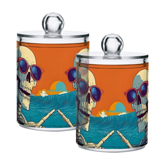 Skeletons on Tropical Beach Trees Translucent Plastic Cans Storage Canisters with Lid Set of 2