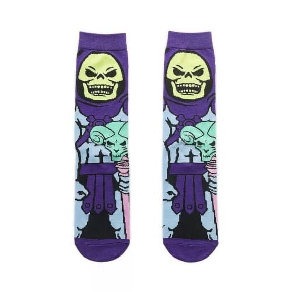 Skeletor Cartoon Socks, Fun Novelty Mens/Womens Crew Character Socks Black/Purple