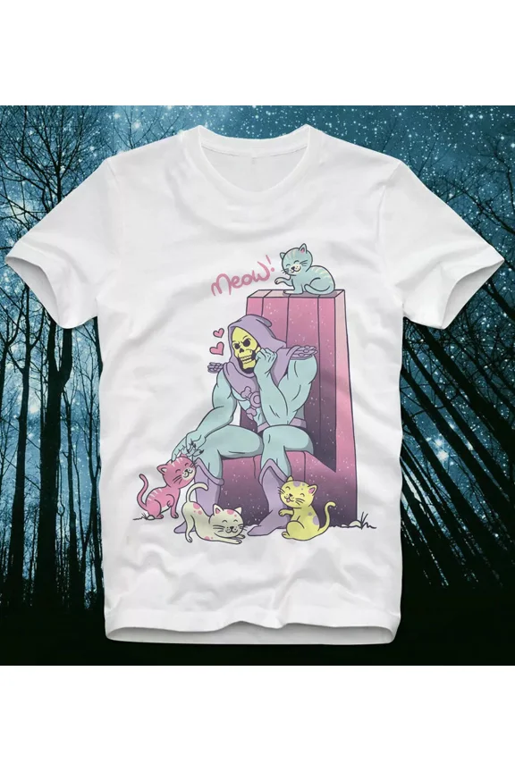 Skeletor's Cat Cute Funny BLACK / WHITE T-Shirt Size S-5XL