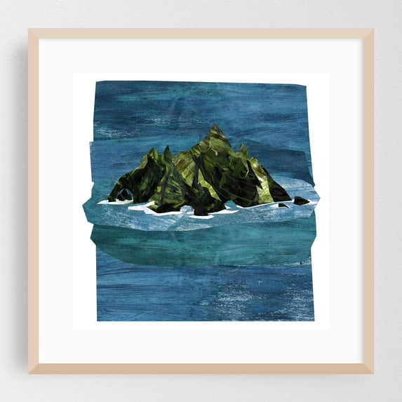 Skellig Michael - Ireland Collage Abstract Ocean Mountain Seascape Nature Minimalist Coastal Oak Framed Wall Art Print 10 x 10 inches