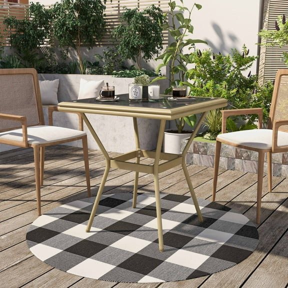 Sken Aluminum Square Patio Dining Table, Brown and Natural Tone
