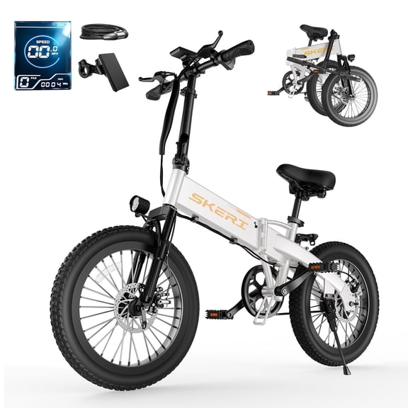 Skeri 20" Folding Electric Bicycle for Adults - 27MPH Max (Pedal-Assist), City Commuting, 48V Battery, 500W Peak, Aluminum Alloy Frame 49LBS, Adjustable Seat with LCD Display
