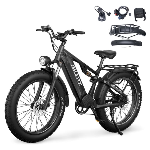 Skeri Electric Bike for Adults, 26"x4" Fat Tire Full Suspension E-Mountain Bicycle,750W (Peak 1200) Motor 48V 20Ah 7-Speed Ebike UL2846