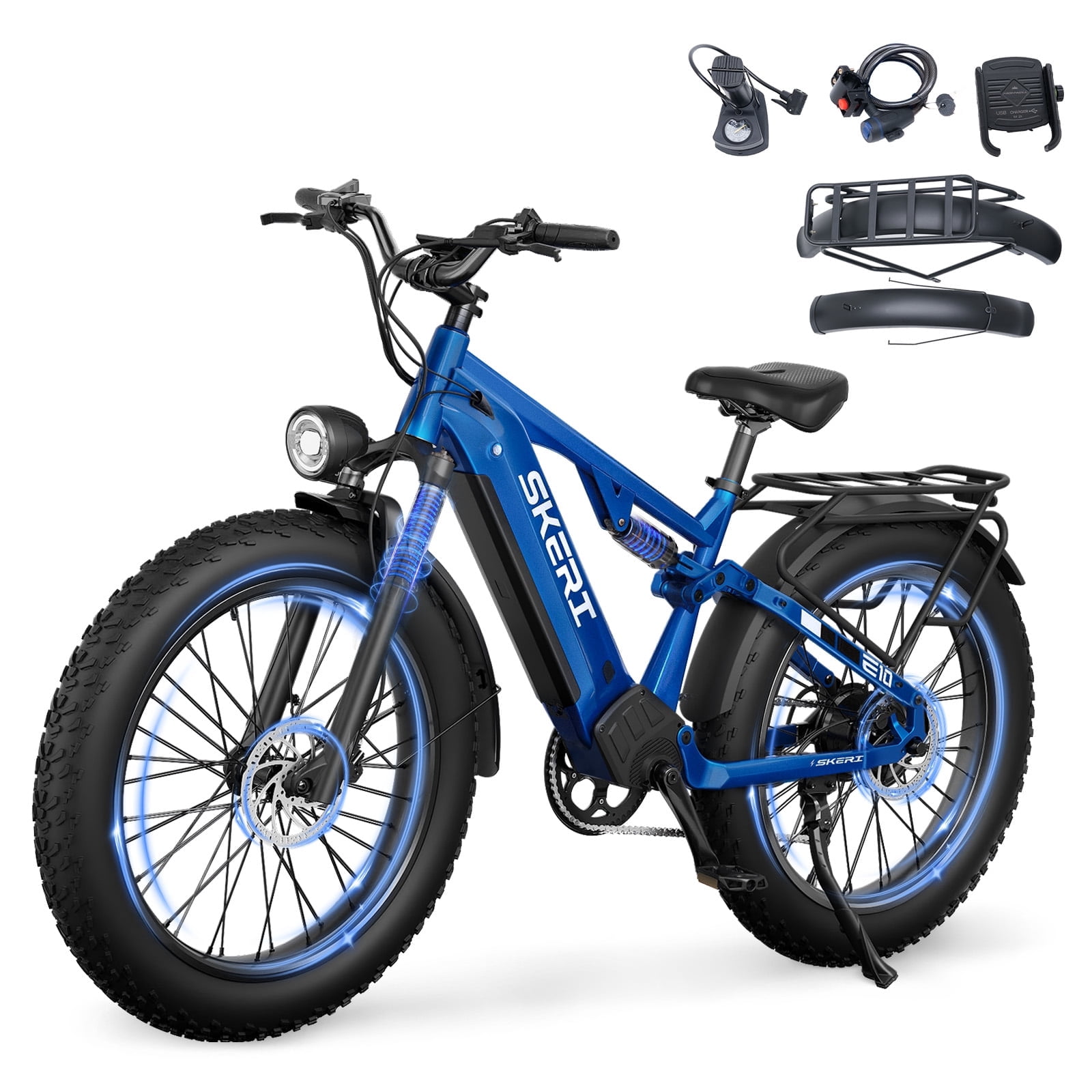 Skeri Electric Bike for Adults, 26"x4" Fat Tire Full Suspension Mountain Bicycle ,750W (Peak 1200) Motor 48V 20Ah 7-Speed Ebike UL2849