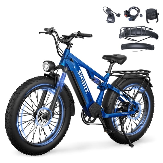 Skeri Electric Bike for Adults, 26"x4" Fat Tire Full Suspension Mountain Bicycle ,750W (Peak 1200) Motor 48V 20Ah 7-Speed Ebike UL2849