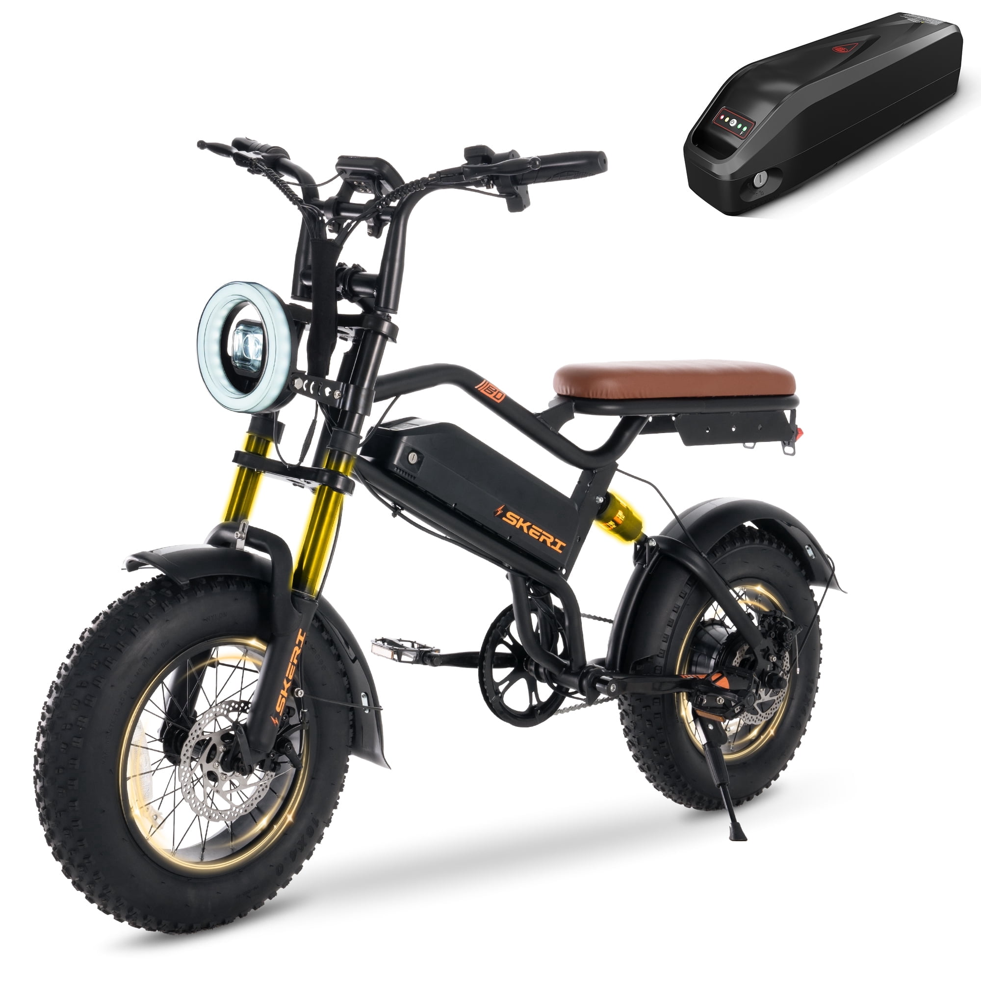 Skeri 750W (Peak 1000W) Electric Bike with Electric Battery, 16” x 4” Fat Tire Dual Suspension E-Mountain Bikes, 48V 13Ah Battery UL2849