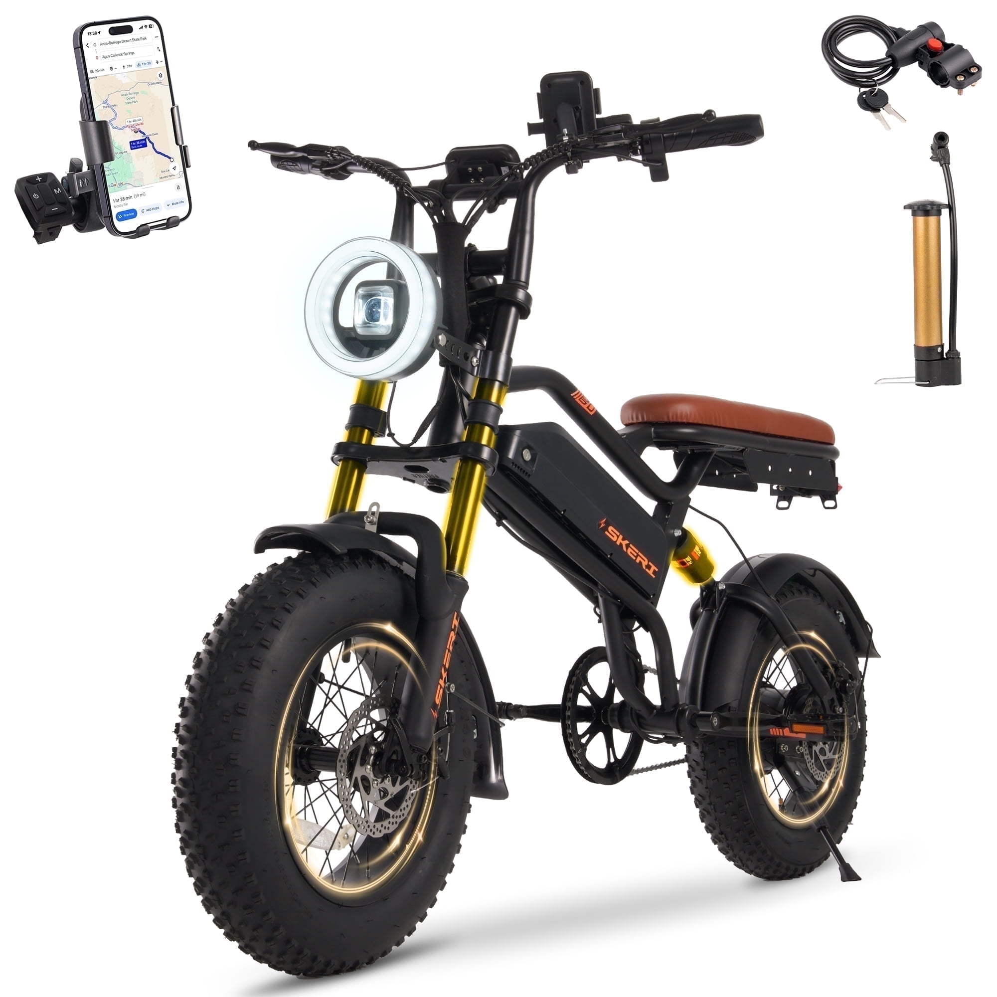 Skeri 750W (Peak 1000W) Electric Bike, 16 x 4 Fat Tire Dual Suspension E-Mountain Bikes, 48V 13Ah Battery UL2849