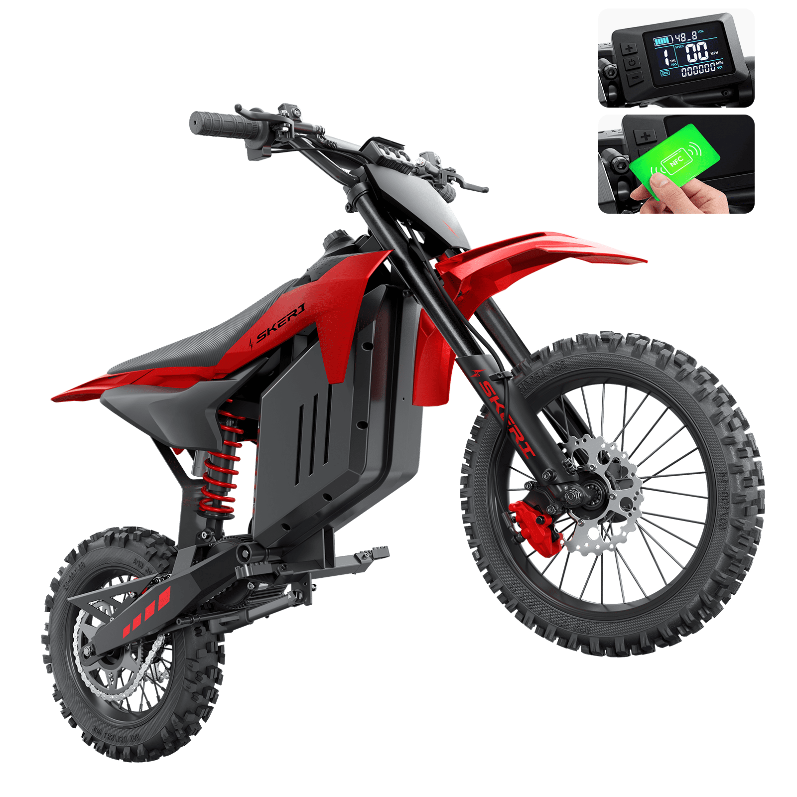 Skeri Electric-Bike for Teens Adults, 14"/12" Fat Tire 2000W (Peak 3200W) Electric-Motorcycle with 48V 21AH Battery Red Ebike 39MPH Hydraulic Brakes Mountain Off-Road Fit Age 13+