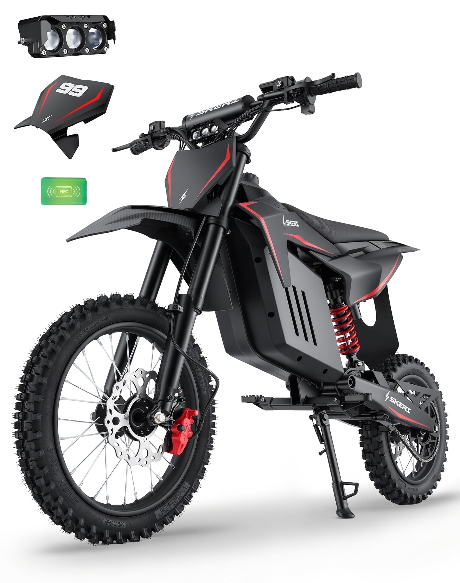 Skeri Electric Dirt Bike 14"/12" Fat Tire Off-Road Electric Motorcycle, 2000W Motor(Peak 3200W), 48V 21Ah Battery, 37MPH, Hydraulic Brakes, Red