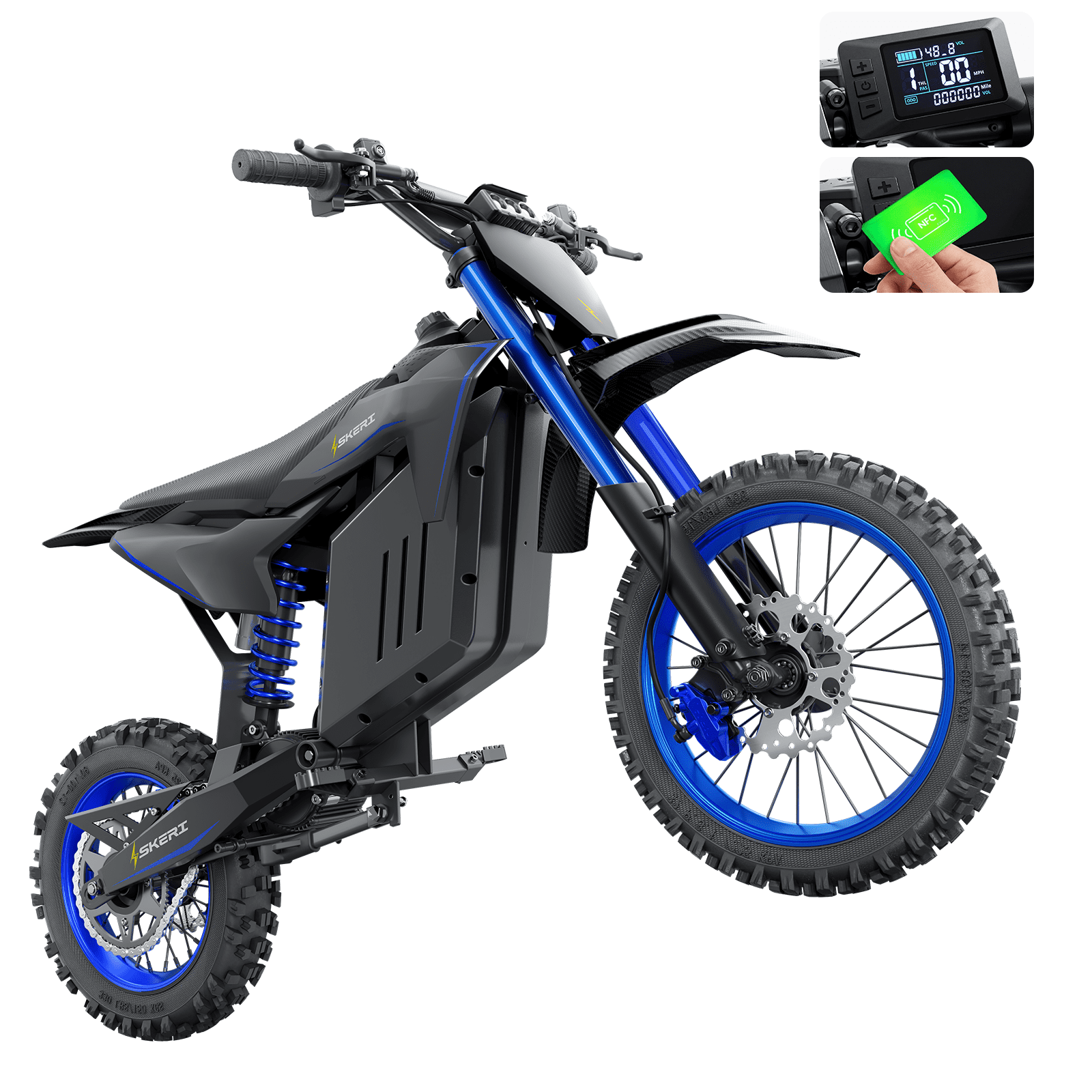 Skeri Electric-Bike for Teens Adults, 14"/12" Fat Tire 2000W (Peak 3200W) Electric-Motorcycle with 48V 21AH Battery Ebike 37MPH Hydraulic Brakes Mountain Off-Road Fit Age 13+ Blue