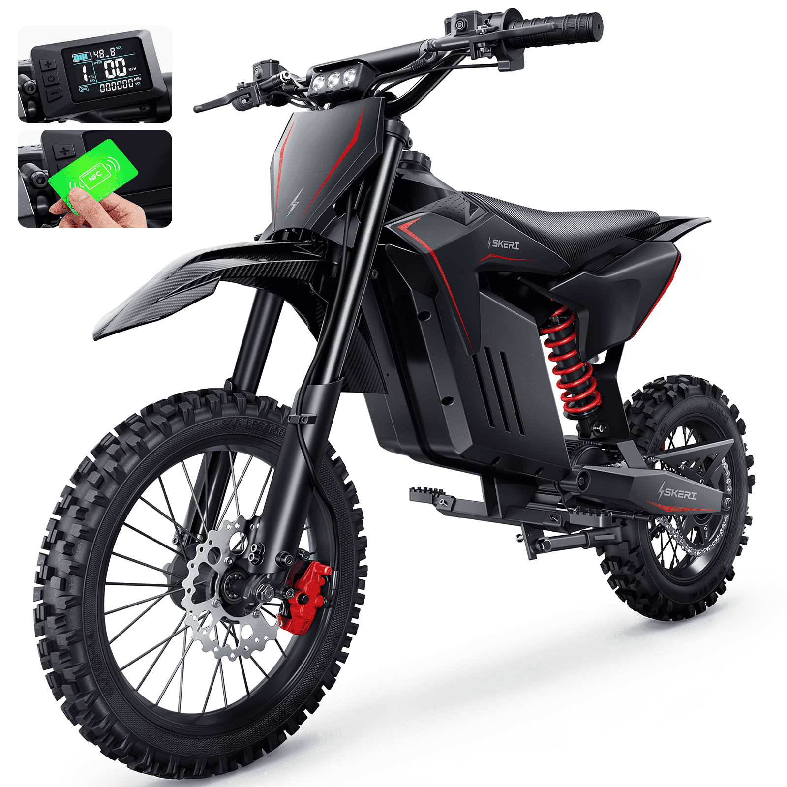 Skeri Electric Dirt Bike for Teens Adults, 14"/12" Fat Tire 2000W (Peak 3200W) 48V 21AH Battery 37MPH Hydraulic off-Road Age 13+ Black