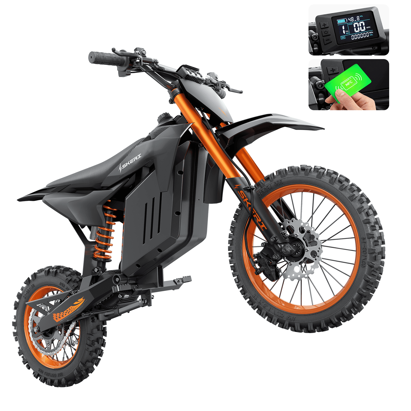 Skeri Electric Dirt Bike for Teens Adults Orange, 14"/12" Fat Tire 2000W (Peak 3200W) 48V 21AH Battery 37MPH Hydraulic off-Road Age 13+