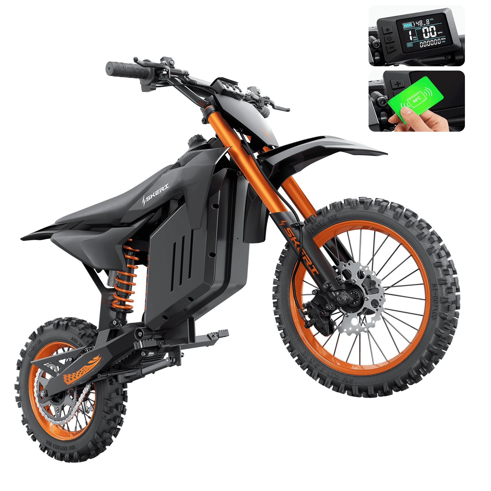 Skeri Electric Dirt Bike for Teens Adults, 14"/12" Fat Tire 2000W (Peak 3200W) 48V 21AH Battery 37MPH Hydraulic off-Road Age 13+ Orange