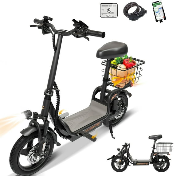 Skeri Electric Scooter with Seat for Adult and Basket, 14 Inch Tire Electric Scooter with Dual Shock Absorbers, 350W Motor with 25-Mile Range, Speed Up to 20 MPH (Gen 2.0)