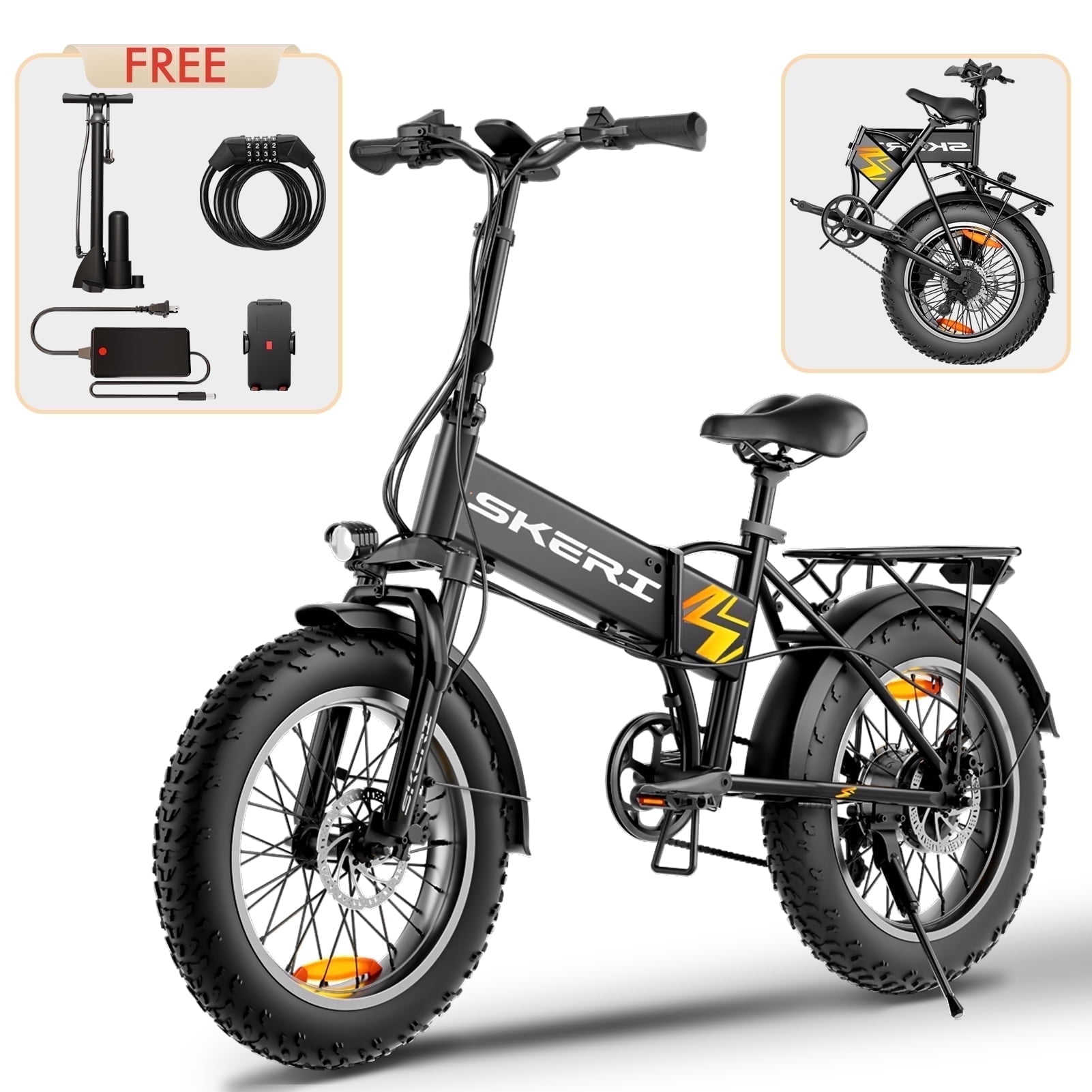 Skeri 20" Fat Tire Folding Electric Scooter Bike for Adults, 500W E-Mountain Bike 48V 18AH with 7-speed Gears, UL2849