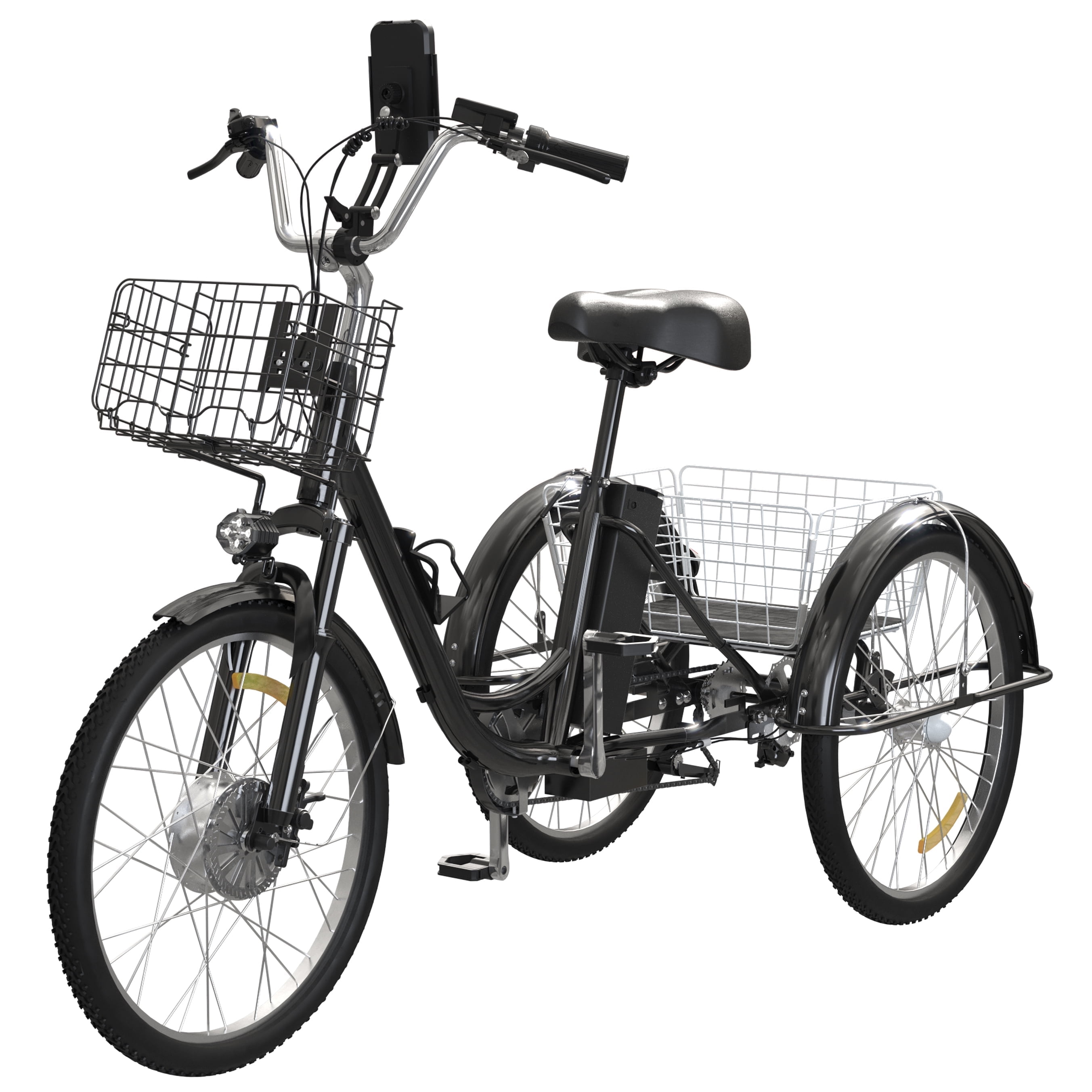 SKERI Electric Tricycle for Adults, 350W 48V Black Electric Trike Motorized Three Wheel Electric Bicycle, 7 Speeds 3 Wheels Adult Electric Tricycle with Large Basket