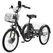 SKERI Electric Tricycle for Adults, 350W 48V Black Electric Trike Motorized Three Wheel Electric Bicycle, 7 Speeds 3 Wheels Adult Electric Tricycle with Large B