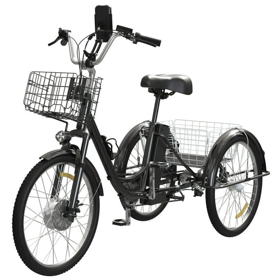 SKERI Electric Tricycle for Adults, 350W 48V Black Electric Trike Motorized Three Wheel Electric Bicycle, 7 Speeds 3 Wheels Adult Electric Tricycle with Large Basket