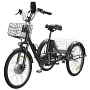 SKERI Electric Tricycle for Adults, 350W 48V Black Electric Trike Motorized Three Wheel Electric Bicycle, 7 Speeds 3 Wheels Adult Electric Tricycle with Large Basket