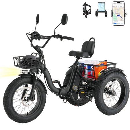 Skeri Electric Tricycle for Adults, 750W(Peak 1350W) Motor, 48V13Ah Battery, 20"x4" Folding Fat Tire 3-Wheel Electric Trike, 20MPH, Hydraulic Brakes, Rear Basket & Differential