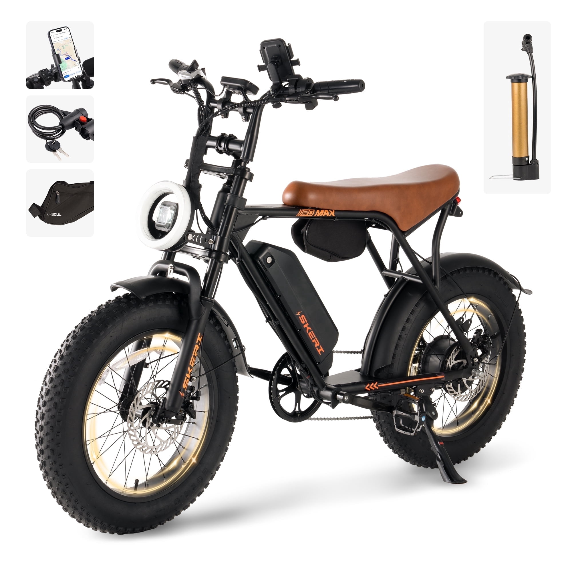 Skeri 750W (Peak 1000W) Electric Scooter for Adults, 20” x 4” Fat Tire Front Suspension Off-road Electric Bike 48V 13Ah Battery UL2272