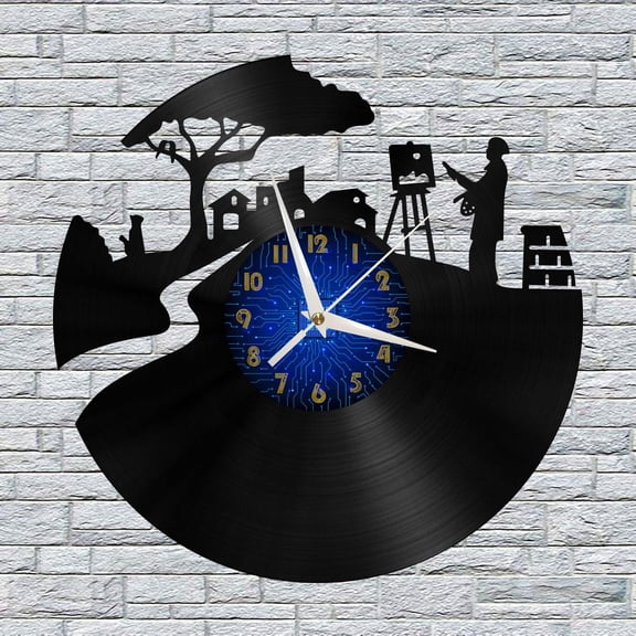 Sketch 12 Inch Vinyl Record Wall Clock - Silent, Creative, and Unique Clock for Living Room, Entryway, or Bedroom Decor - Perfect Gift Idea(12 inchs B without LED)