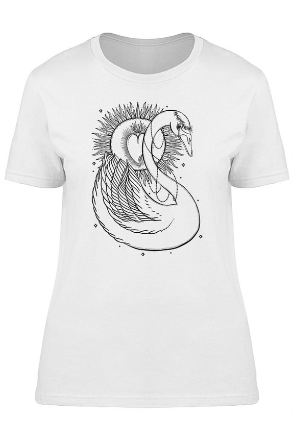 Sketch Beautiful Swan Heart T-Shirt Women -Image by Shutterstock, Female Large