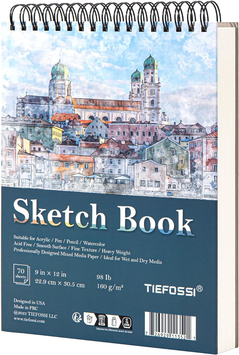 Sketch Book 912 in, 160 GSM Acid-Free Drawing Paper Pad, Top Bound Spiral Sketchbook