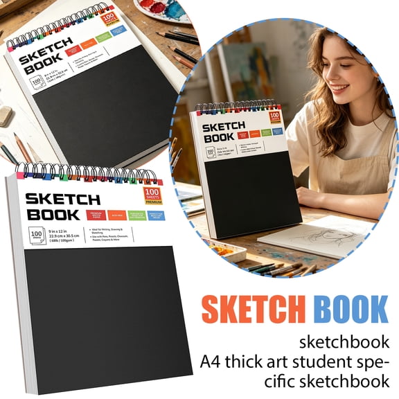 Sketch Book 9x12 in,100 Sheets, Kids Art Sketchbook for Drawing Pad | Gift for Young Artists,68lb Acid-Free,Fine-Texture Matte,Top Spiral Lay-Flat,Dry Media, Sketch Book for Adults