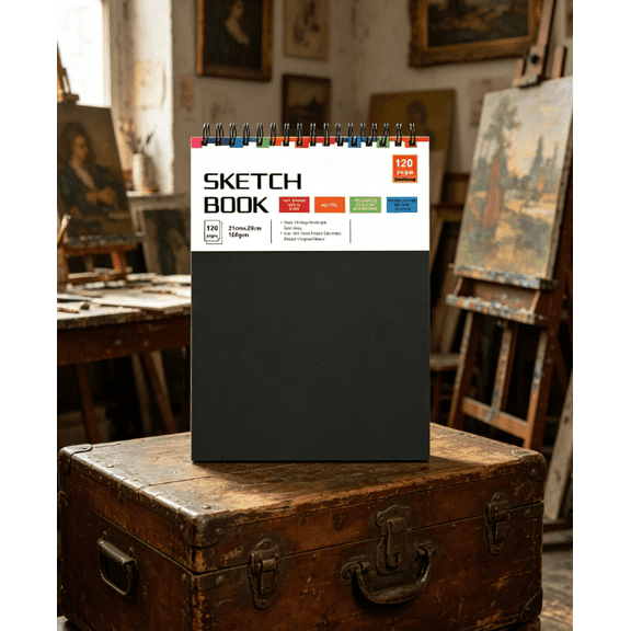 Sketch Book, Sheets Spiral Bound Art Sketchbook, Acid Free Artist Drawing Book Paper, Art Supplies for Adults Kids, Craft Activities, Sketch Paper for Drawing Coloring Sketching (Black)