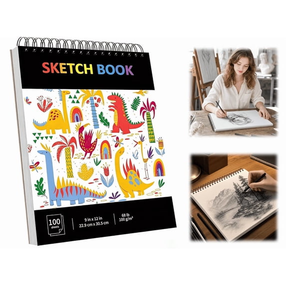 Sketch Books, 9" x 12" Inch Single Spiral Bound Sketchbook, Thick Drawing Pad for Sketching Drawing Doodling and Art Practice (B)