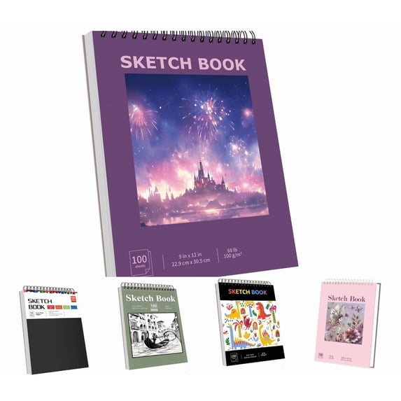 Sketch Books, 9" x 12" Inch Spiral Bound Mixed Media Sketchbook, Heavyweight Artist Sketch Pad for Sketching Drawing Pastel Acrylic Craft (C)