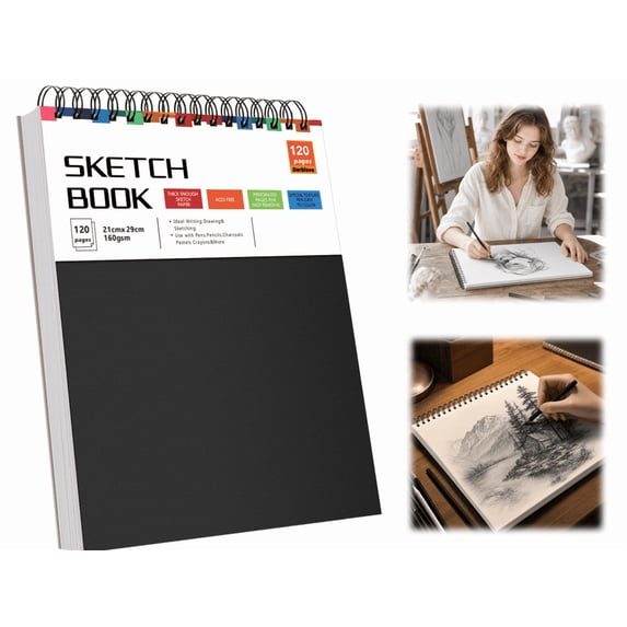 Sketch Books, 9" x 12" Inch Spiral Bound Versatile Artist Sketch Pad, Suitable for Sketching Doodling Drafting and Mixed Media Art (A)