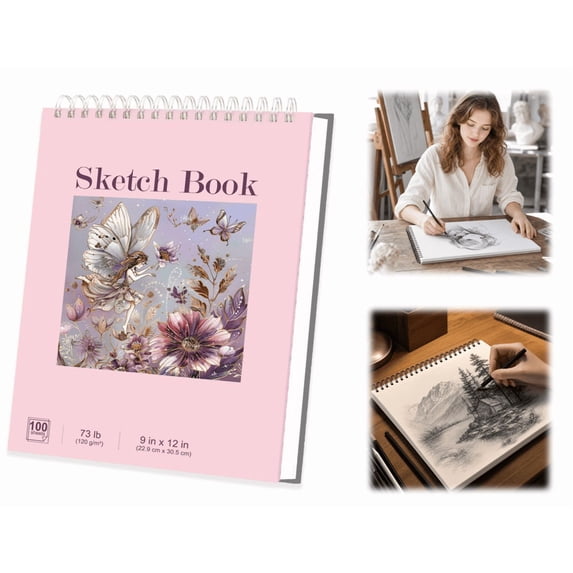 Sketch Books, 9" x 12" Inch Spiral Bound Versatile Artist Sketch Pad, Suitable for Sketching Doodling Drafting and Mixed Media Art (D)
